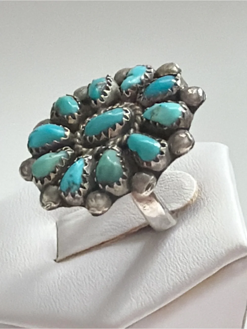 Vintage Southwestern Turquoise Cluster Sterling Silver Ring